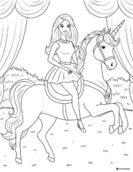 Barbie Riding Unicorn Coloring Page