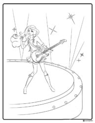 Barbie Rock Star Coloring Page with Guitar and Mic