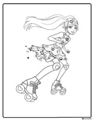 Barbie Rollerblading Coloring Page with Helmet