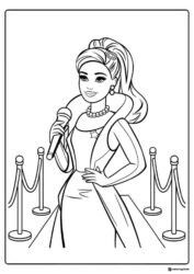 Barbie Singer Coloring Sheet with Microphone and Red Carpet