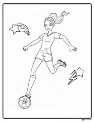 Barbie Soccer Player Coloring Sheet with Ball and Stars