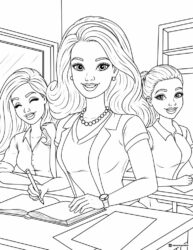 Barbie Teacher Coloring Page with Students
