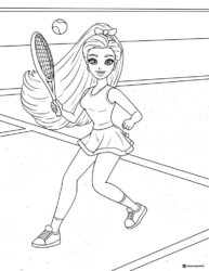 Barbie Tennis Coloring Page on Court