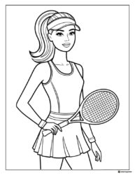 Barbie Tennis Coloring Page with Racket and Visor