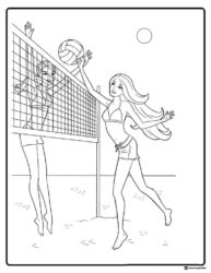 Barbie Volleyball Coloring Page on Beach