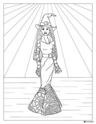 Barbie Witch Coloring Page with Spiderweb Dress