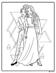 Barbie and Friend Coloring Sheet with Geometric Shapes