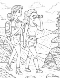 Barbie and Friend Hiking Coloring Page