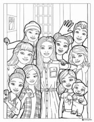 Barbie and Friends Coloring Page at a festive party