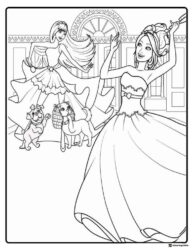 Barbie and Friends Coloring Sheet with two cute pets