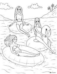 Barbie and Friends Floating Coloring Page