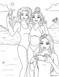 Barbie and Friends Selfie Coloring Page