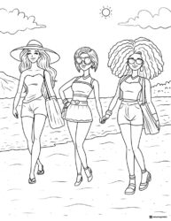 Barbie and Friends Walking Coloring Page