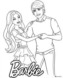 Barbie and Ken Coloring Page Dancing Together