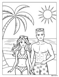 Barbie and Ken Coloring Page at the Beach