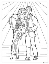 Barbie and Ken Coloring Page in Retro Outfits