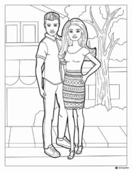 Barbie and Ken Coloring Page on City Street