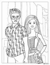 Barbie and Ken Coloring Page with Modern Outfits