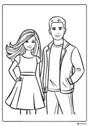 Barbie and Ken Coloring Sheet Standing Together