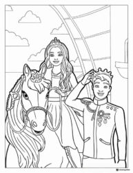 Barbie and Ken Coloring Sheet with Horse and Crown