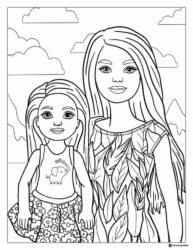 Barbie and Sister Coloring Page in Nature