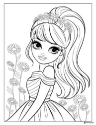 Barbie with Flowers Coloring Page and Ponytail