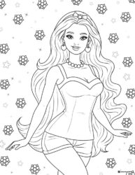 Barbie with Flowers and Stars Coloring Page