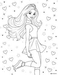 Barbie with Hearts and Stars Coloring Page