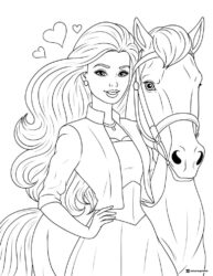 Barbie with Horse Coloring Page with Hearts