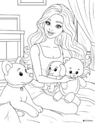 Barbie with Plush Toys Coloring Page