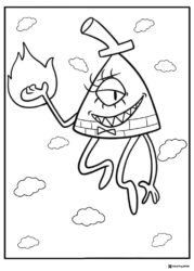 Bill Cipher with fire and clouds coloring sheet