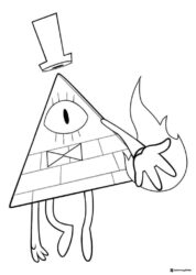 Bill Cipher with fire in hand coloring sheet