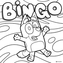 Bingo Character Coloring Page with Swirls and Name Banner