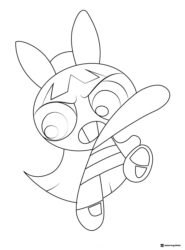 Blossom Powerpuff Girl Coloring Page Swinging Baseball Bat