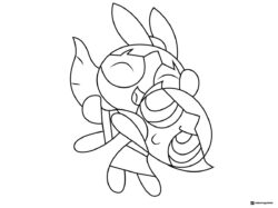 Blossom Powerpuff Girl Coloring Page with Butterfly