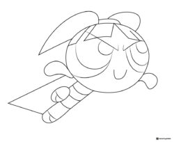Blossom Powerpuff Girl flying with a determined look Coloring Sheet