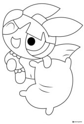 Blossom Powerpuff Girl hugging a pillow Coloring Sheet