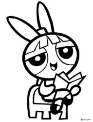 Blossom Powerpuff Girl reading a book Coloring Page