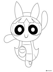 Blossom Powerpuff Girl waving happily Coloring Page