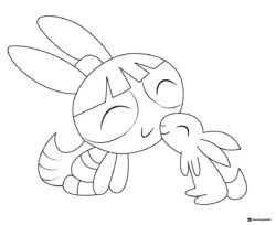 Blossom Powerpuff Girl with Bunny Coloring Sheet