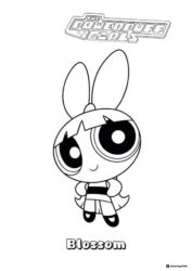 Blossom Powerpuff Girl with logo and name Coloring Sheet