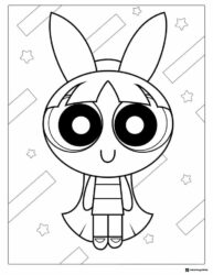 Blossom Powerpuff Girl with stars Coloring Page