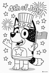 Bluey 4th of July Coloring Page with Stars and Fireworks