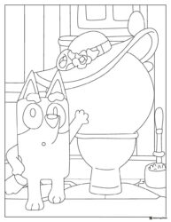 Bluey Bathroom Coloring Sheet with Fancy Toilet Hat