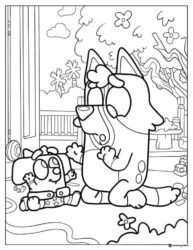 Bluey Character Coloring Page with Baby in Toy Filled Room