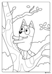 Bluey Coloring Page Climbing a Tree in Nature