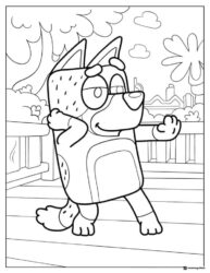 Bluey Coloring Page Doing a Confident Pose on the Porch