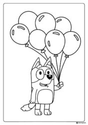 Bluey Coloring Page Holding a Bunch of Balloons