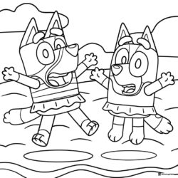 Bluey Coloring Page Jumping in Puddle with Bingo
