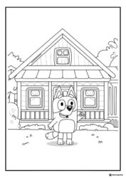 Bluey Coloring Page in Front of Her Colorful House
